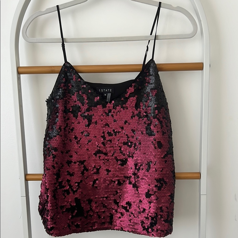 1. State Black and Bergundy Sequin Camisole
